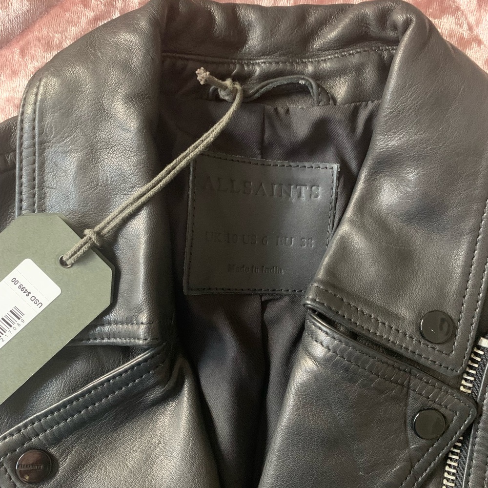 NWT All Saints Dalby Leather Biker Jacket - Picture 9 of 14